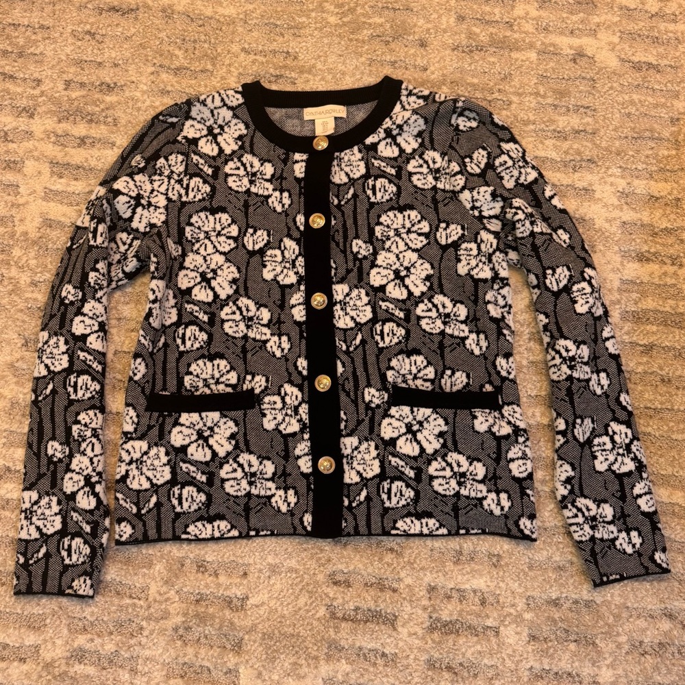 Cynthia Rowley Small Black and White Sweater with Silver Buttons. EUC.